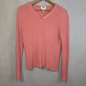 Talbots‎ Womens Sweater Large Coral V-Neck Long Sleeve Knit Lightweight Workwear